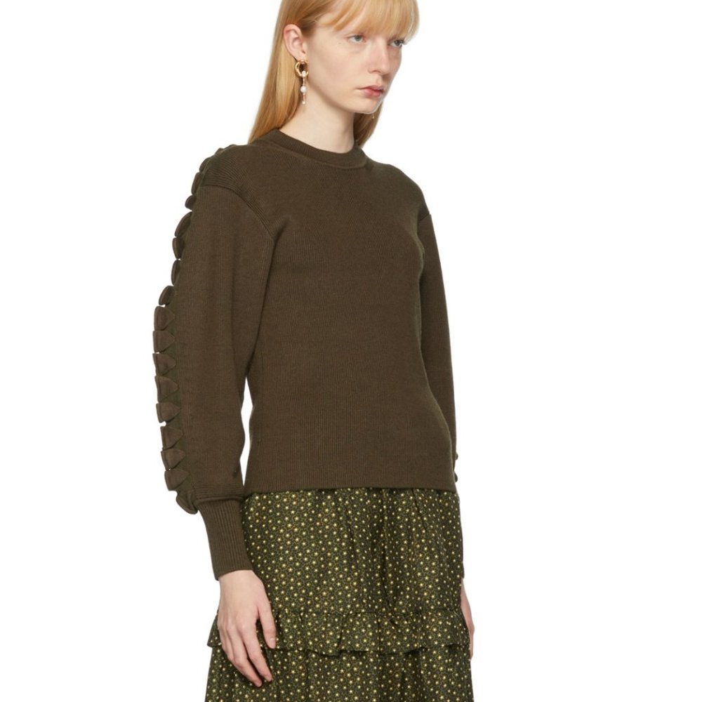 CHLOÉ Brown Wool Ruffle Crewneck - Picture 2 of 4